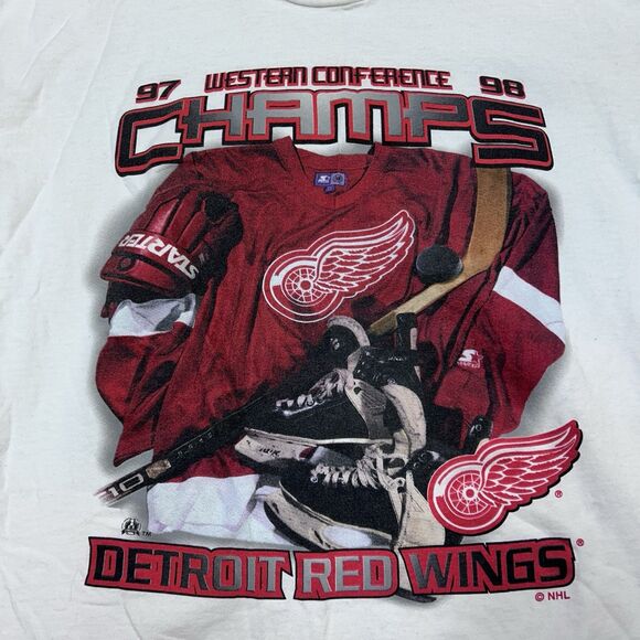 Vintage Starter Detroit Red Wings 1997 - 98 Western Conf Champs Tee Size Large - Picture 2 of 6
